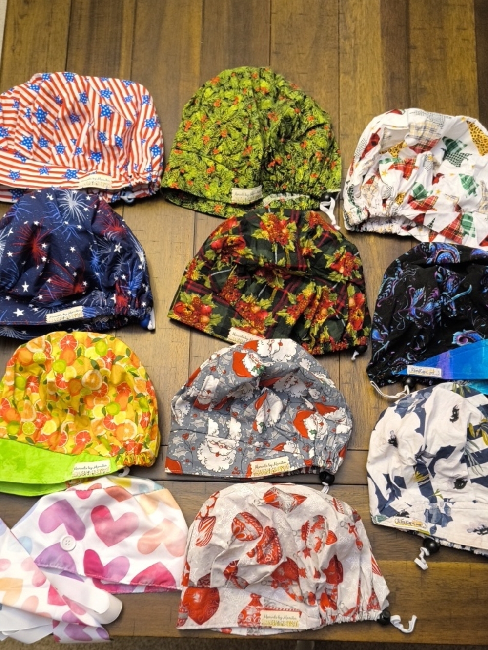 Lot Of 11 KimKaps And Hand Made Surgical Scrub Bouffant Hats